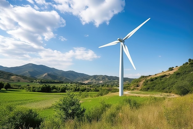 Wind turbine on a farm in a beautiful natural landscape