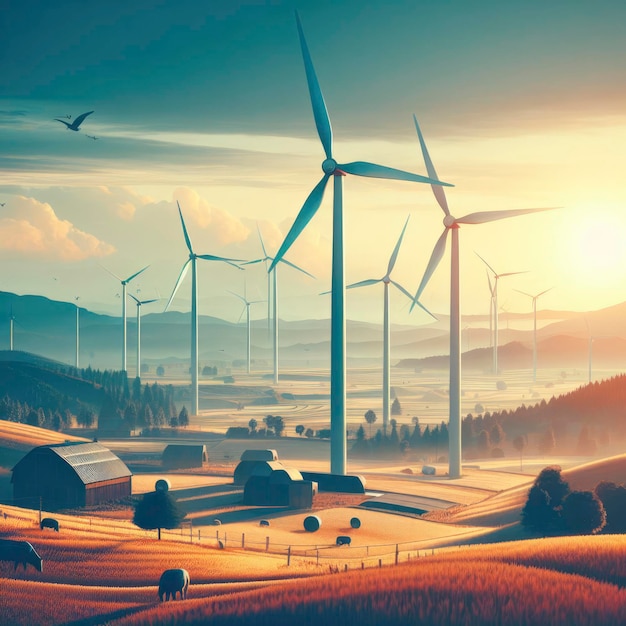 wind turbine field concept of obtaining alternative electrical energy ai generative