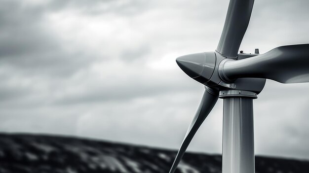 Wind turbine in field on sky background