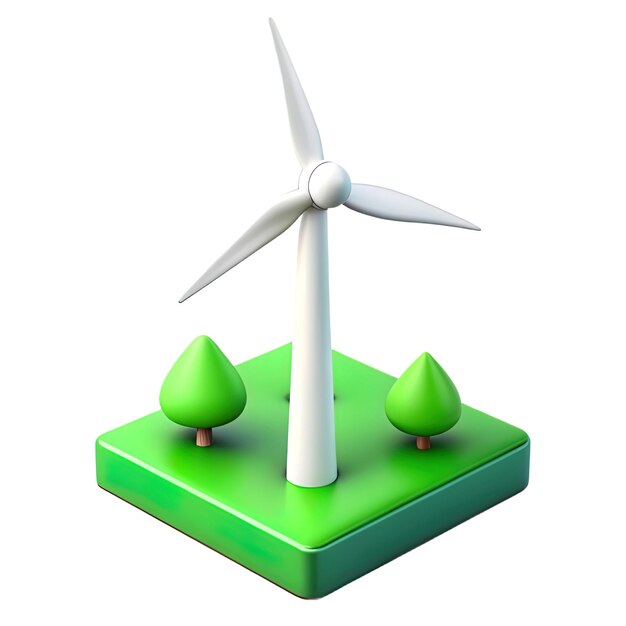 Photo wind turbine green energy 3d render style isolated on white or transparent background