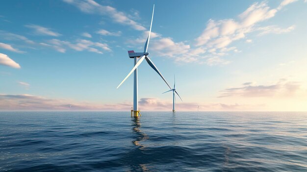 Photo a wind turbine is seen in the water