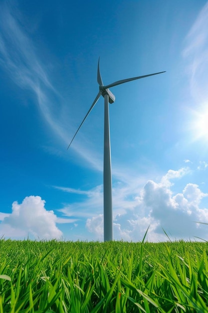 a wind turbine in the middle of a grassy field