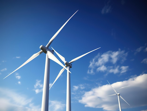 Wind turbines against a blue sky