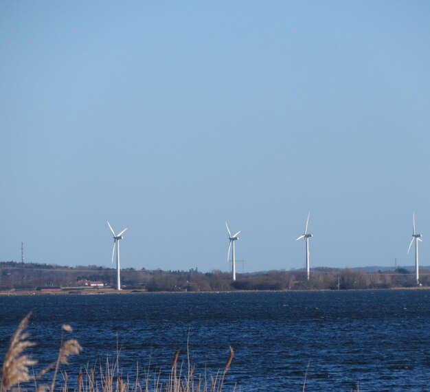 Wind turbines against clear sky