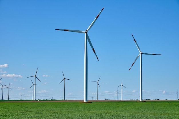 Wind turbines in an agricultural area seen in germany