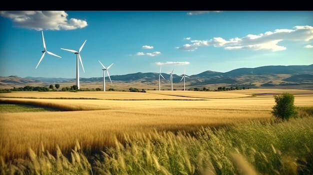 Foto turbine eoliche in campo agricolo ia generativa