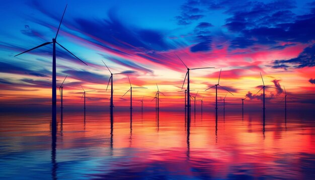 Photo the wind turbines are spread out across the water creating a sense of movement by ai generated image