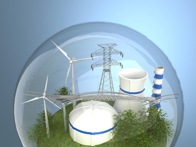 Wind turbines and atomic station in the bulb