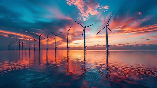 Wind turbines in the bay of an ocean
