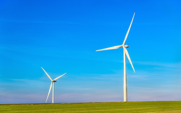 Wind turbines in a field in France, Marne Department