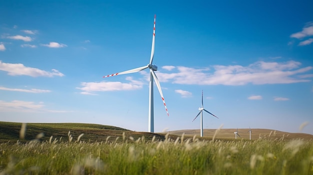 Wind turbines in a field with the word wind on the front