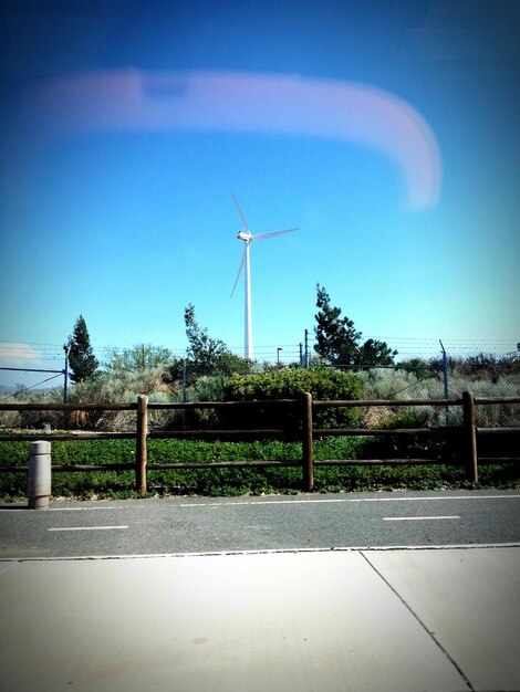 Wind turbines on field