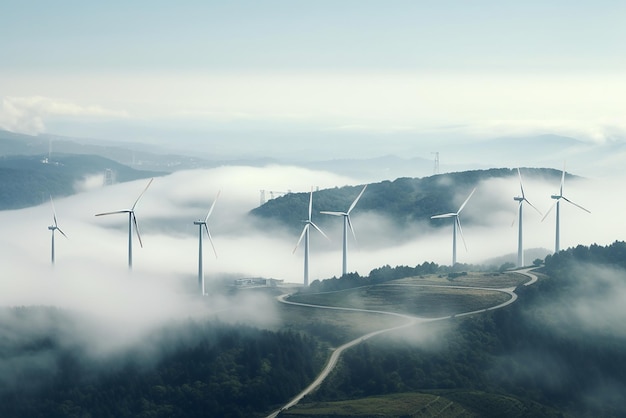 Wind turbines in the fog