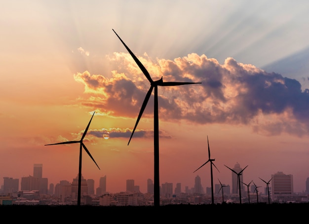 Wind turbines generating electricity