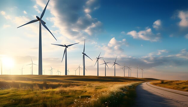 Wind turbines Green energy concept Generative AI