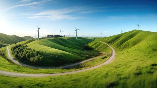 Foto turbine eoliche sulla collina verde energia alternativa ai generativa