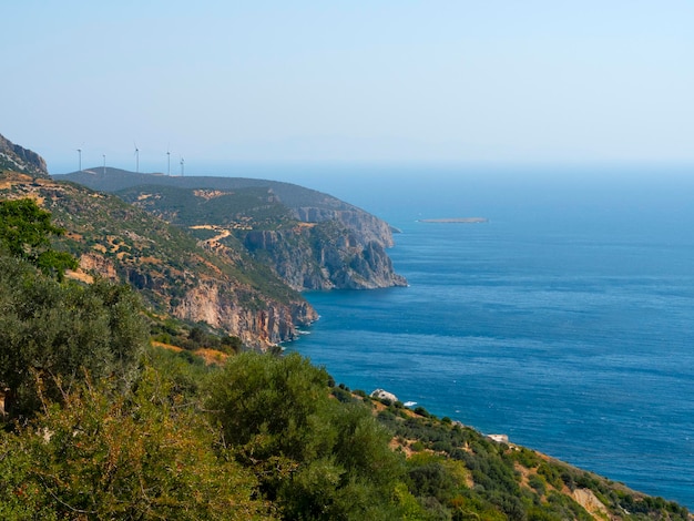 Wind turbines on island Evia in Greece