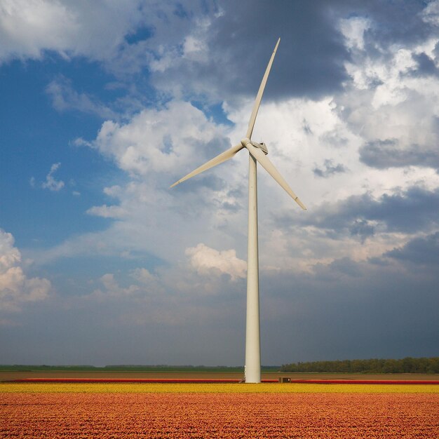 Wind turbines on landscape against sky