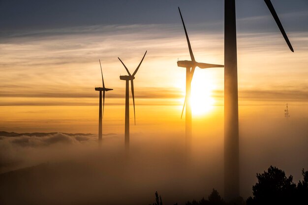 Photo wind turbines in rural area in spain