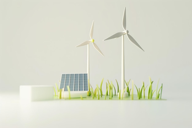 wind turbines and solar panels on background clean energy concept