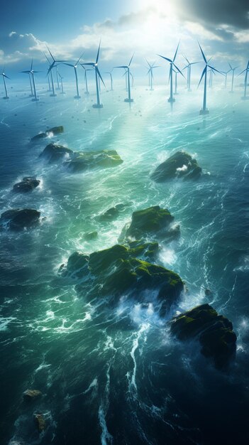 Foto turbine eoliche su un mare in tempesta tempesta in mare aigenerated