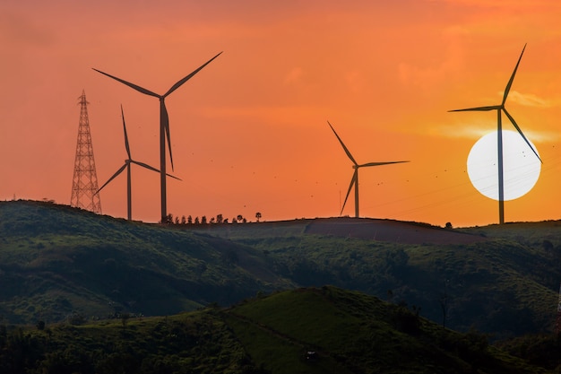 Wind turbines on sunny morning 