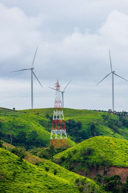 Wind turbines on sunny morning