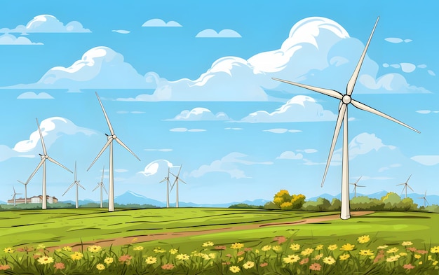 wind turbines at sunset illustration background