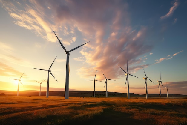 Photo wind turbines at sunset