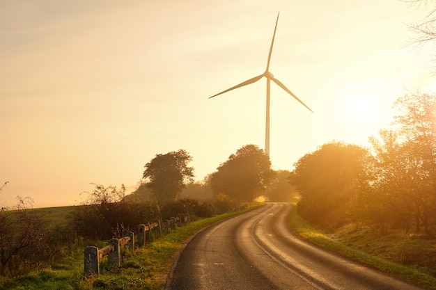 Wind turbines sunset