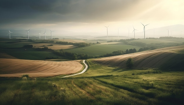 Wind turbines turning powering sustainable rural growth generated by AI