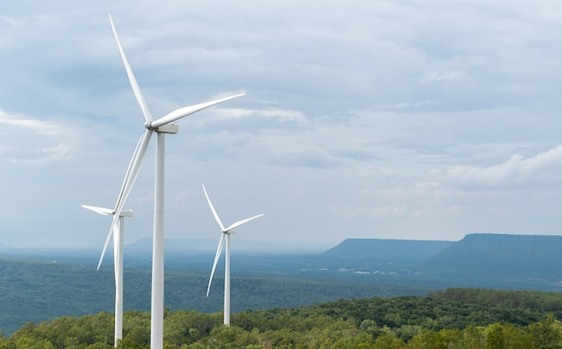 Wind turbines with blue sky background