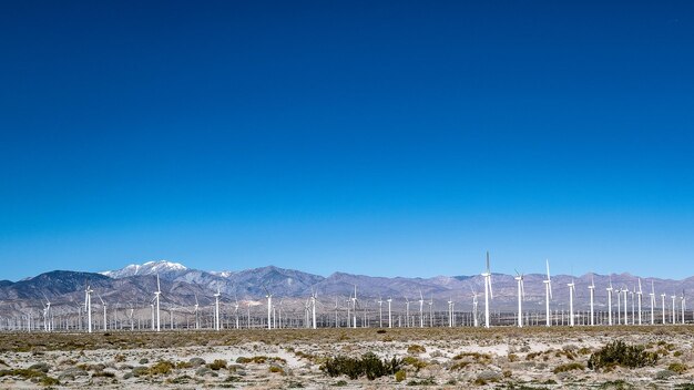 Wind turbines with mountain view