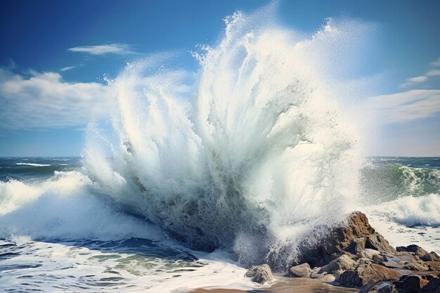 Photo windblown spray from crashing waves along the coast