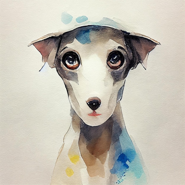 Windhond. Aanbiddelijke puppyhond. Aquarel illustratie met kleur vlekken. Alle hondenrassen