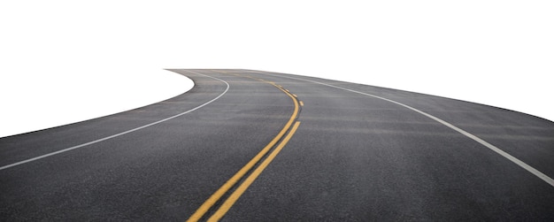 Winding asphalt road with yellow symbol