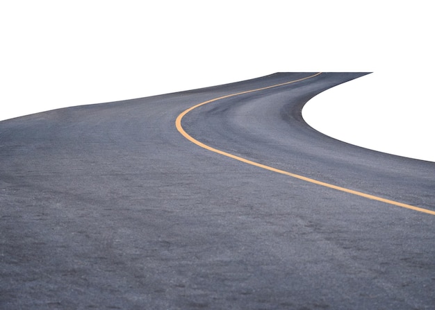 Winding asphalt road with yellow symbol