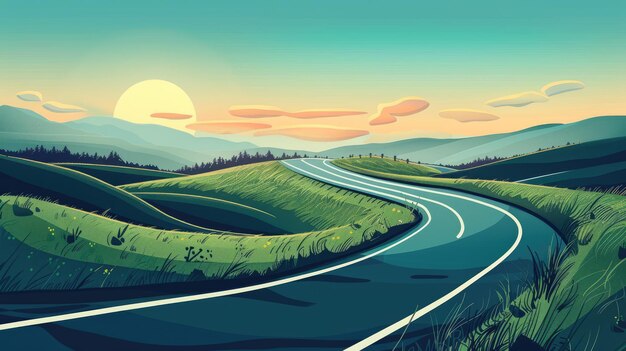 Winding road illustration generative ai