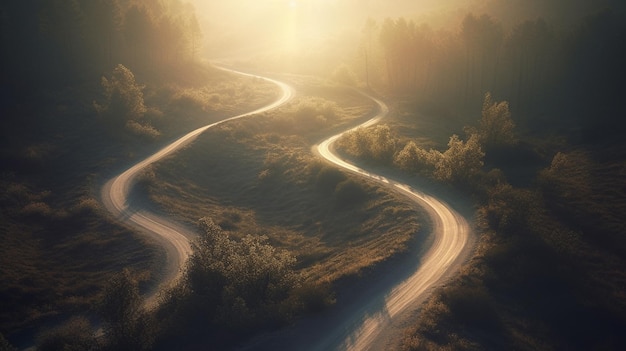 A winding road in the morning