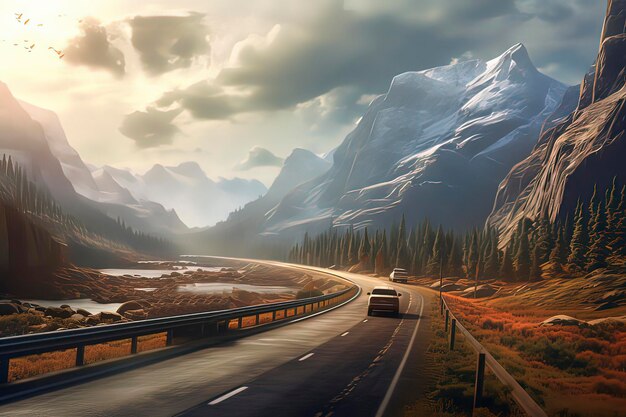 A winding road in the mountains AI technology generated image