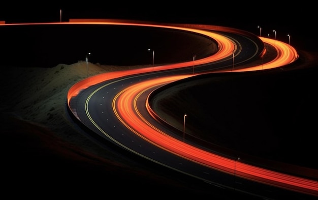 Winding road at night reflective pavement markings pylons