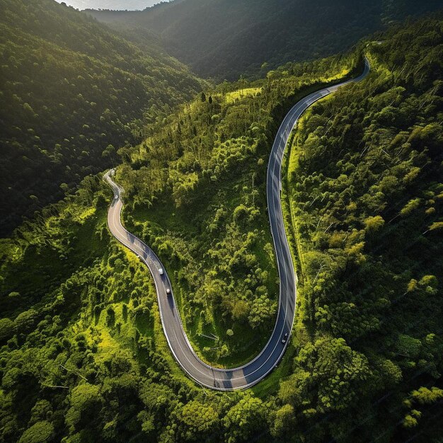 Photo a winding road that has a curve in it