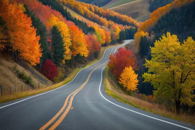Извилистая дорога через красочный осенний лес