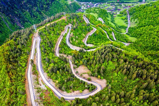 Winding road to the Ughviri Pass in the Caucasus Mountains - Svaneti, Georgia