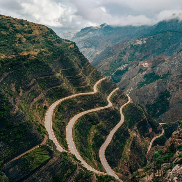 Photo a winding road with a winding road going through the mountains road tf436 in masca spain