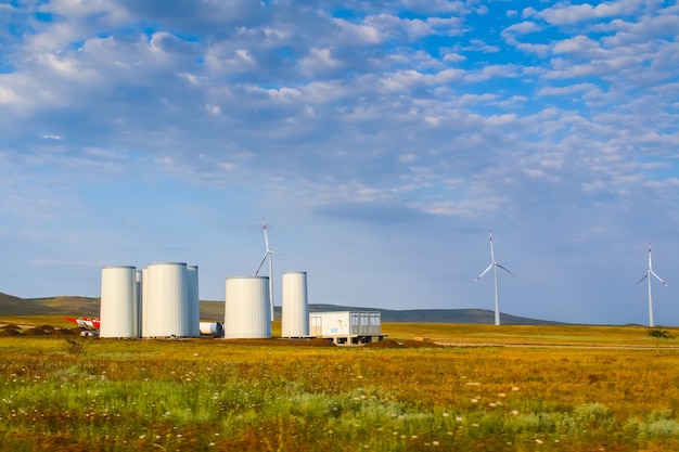 Windmill construction. Installation of a wind turbine