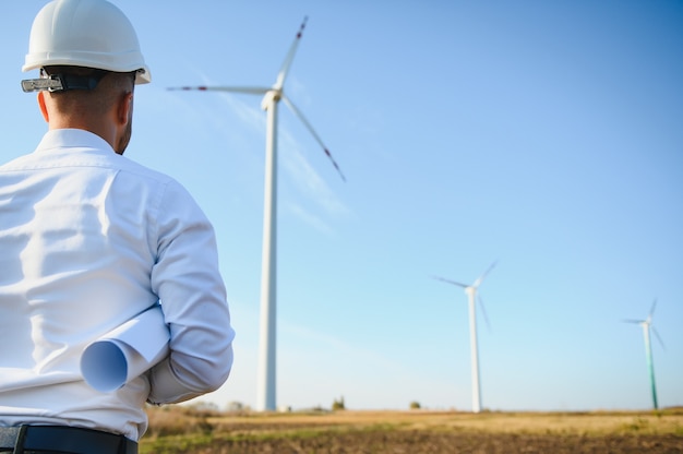 Windmill engineer inspection and progress check wind turbine