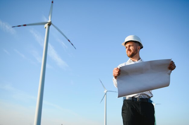 Windmill engineer inspection and progress check wind turbine