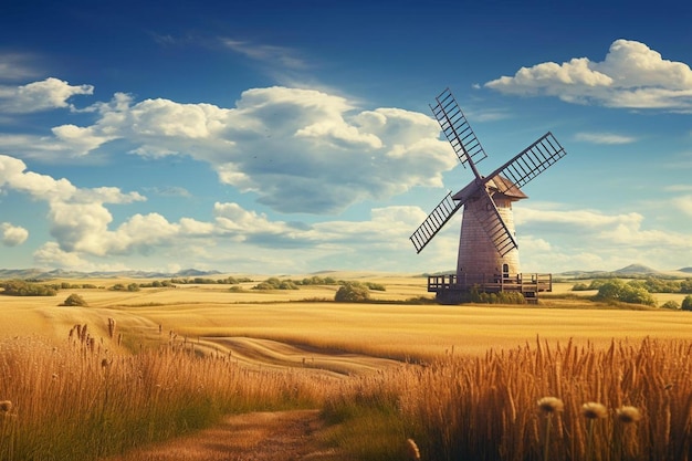 a windmill in a field of wheat