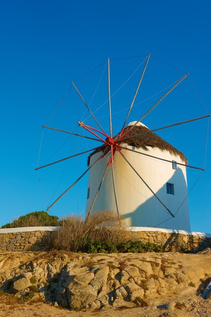 Windmill in Mykonos island in Greece. Greek architecture, famous landmark